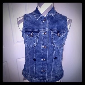 Vince Camuto Denim Vest Crocheted Back